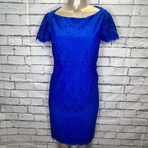 Diane Von Furstenberg Womens Blue Ainsley Lace Bright Blue Dress Size 6 NWT - Picture 1 of 10